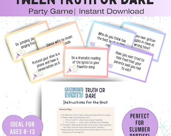 Printable Tween Truth or Dare Game, Kids Sleepover Party Game, Slumber Party Games, Fun Birthday Party Activity for Tweens, Instant Download