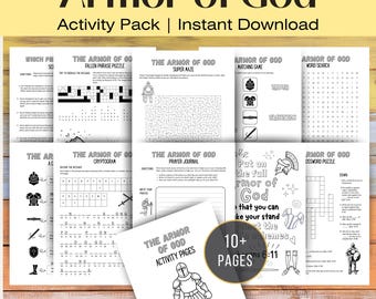 Armor of God Printable Activities for Kids Bible Coloring Worksheets Christian Activity Pages Kids Church Lesson Sunday School Download