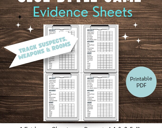 Clue Game Suspect Log Sheets Assortment - Vintage Clue Game Score Sheet ...