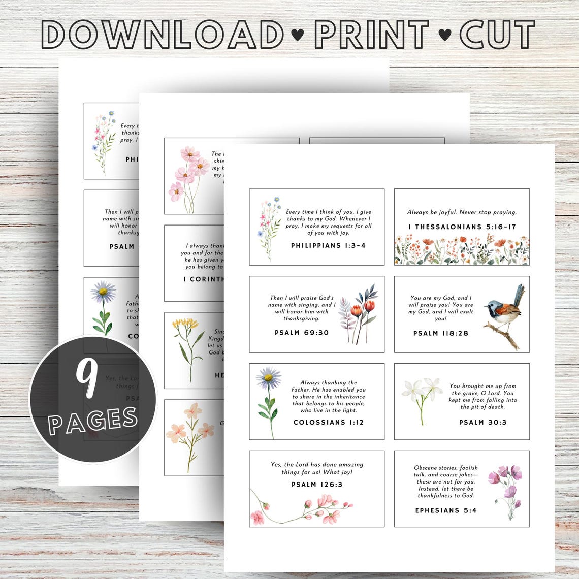Printable Bible Verse Cards for Gratitude | Floral Watercolor Scripture ...