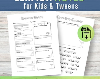 Printable Sermon Notes for Kids Ministry Church Notes PDF Kids Sermon Journal Christian Tween Activity Childrens Ministry