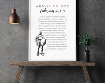Printable Armor of God Scripture Wall Art, Digital Download, Bible Verse Print, Christian Wall Decor, Christian gifts, Office Wall Art