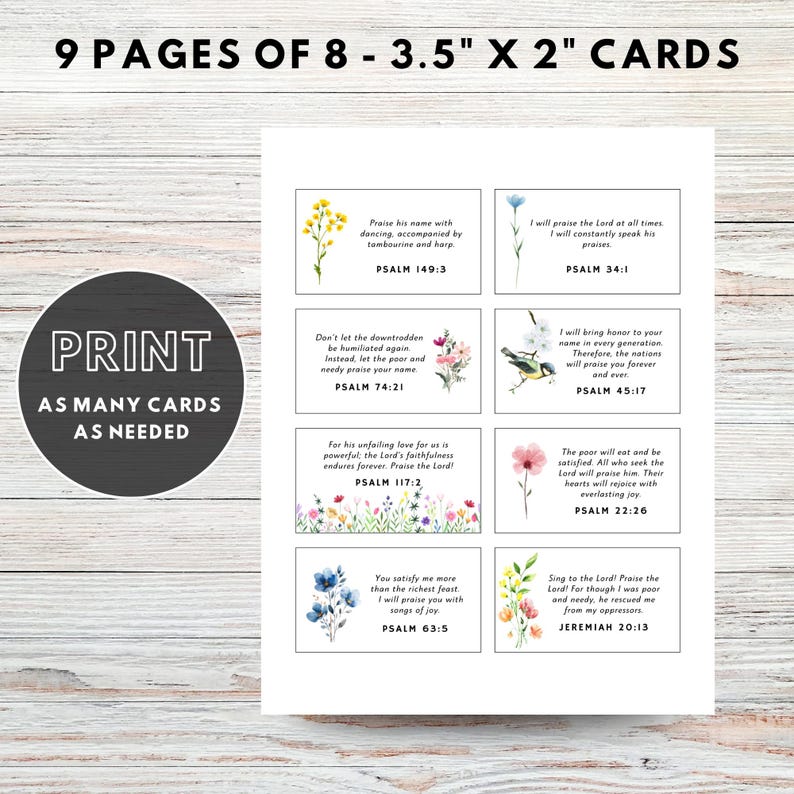 Printable Bible Verse Cards for Gratitude | Floral Watercolor Scripture ...