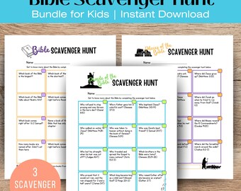 Bible Scavenger Hunt Bundle for Kids Printable Games Sunday School Activity PDF Bible Characters Game Church Activities for Kids Ministry