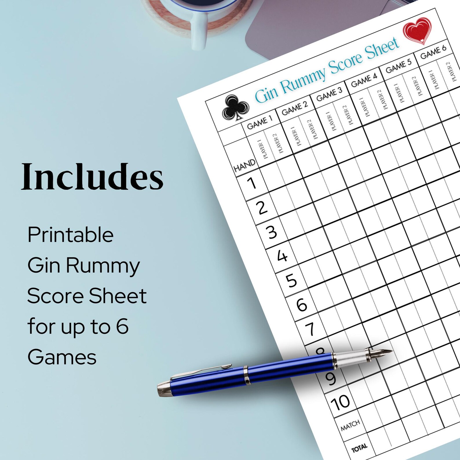 Gin Rummy Score Sheet, Printable Score Sheet, Gin Rummy Instant ...
