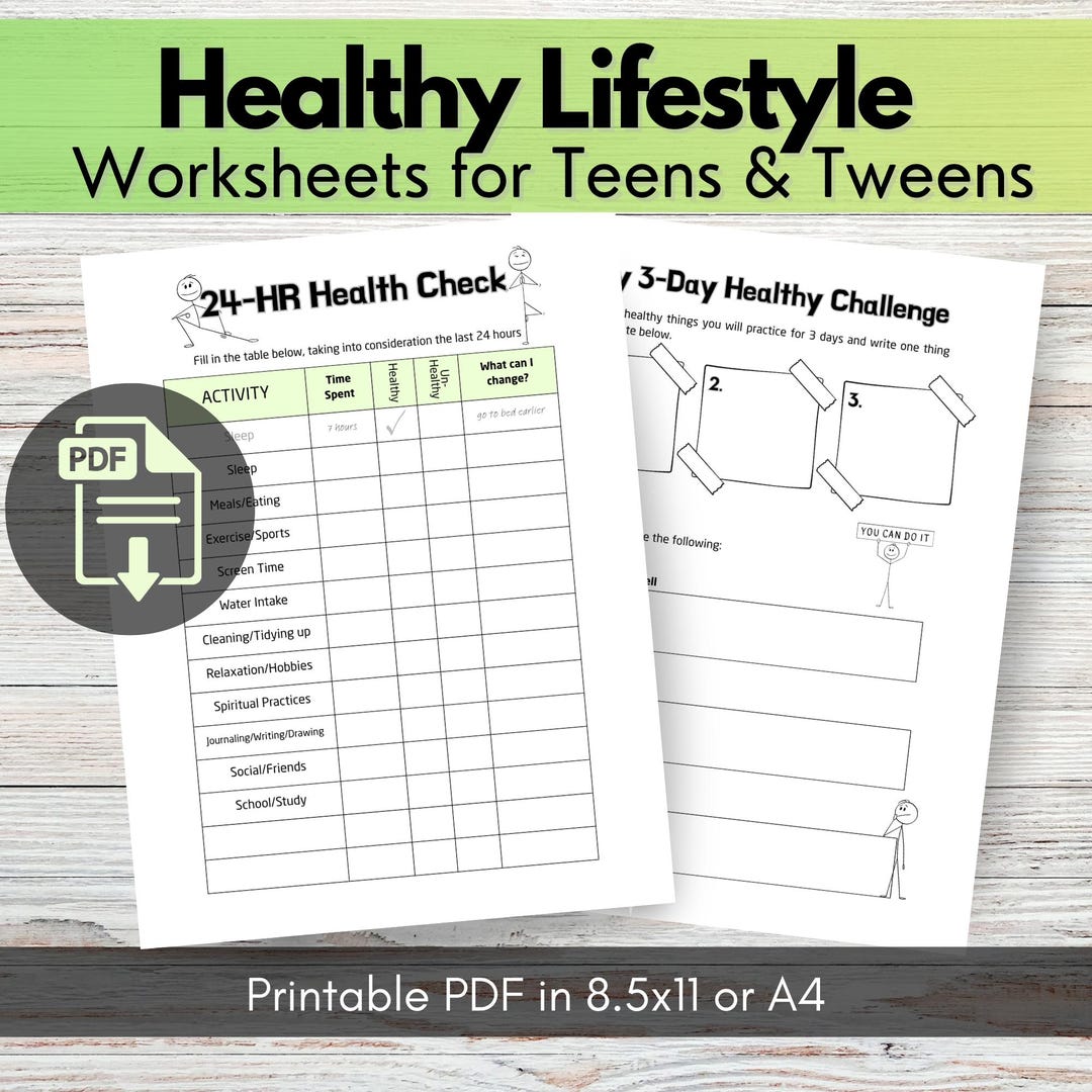 Teen Healthy Lifestyle Worksheets, Self Care Worksheets for Teens or ...