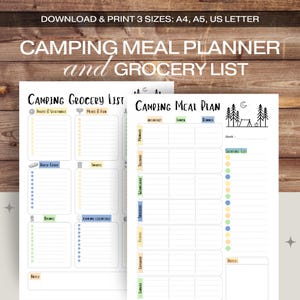 Camping Meal Planning Bundle: Camping Meal Planner and Grocery List, Printable PDF, Camping Meal Organizer, Camping Menu Plan, Menu Planner