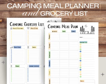 Camping Meal Planning Bundle: Camping Meal Planner and Grocery List, Printable PDF, Camping Meal Organizer, Camping Menu Plan, Menu Planner