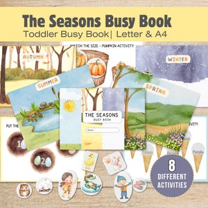 Printable Toddler Busy Book | 4 Seasons Preschool File Folder Games | Color, Shape, Size, Counting Activities | Educational Quiet Book PDF