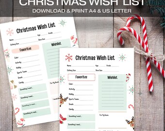 Printable Christmas Wish List for Kids | Letter to Santa Template | Holiday Wish List PDF, Santa Wish List for Children, Christmas Printable