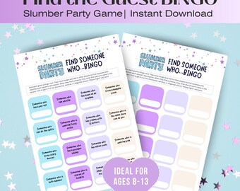 Find the Guest Bingo Game Girls Sleepover Party Activities for Tween Birthday Slumber Party Games Kids Printable Ages 8–13 year old Girl