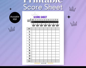 Five-Suited Card Game Score Sheet, Printable Score Sheet, Instant Download, 5-Suited Rummy Game Printable