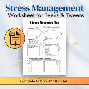 Feuille de travail imprimable sur la carte de réponse au stress pour adolescents et préadolescents, feuille de travail sur la gestion du stress, activités de régulation émotionnelle, capacités d'adaptation