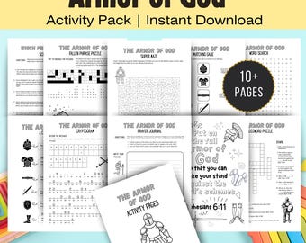 Armor of God Activity Pack for Kids, Printable Bible Worksheets, Bible Coloring Pages, Kids Bible Study, Bible Activity Pages, Word Search