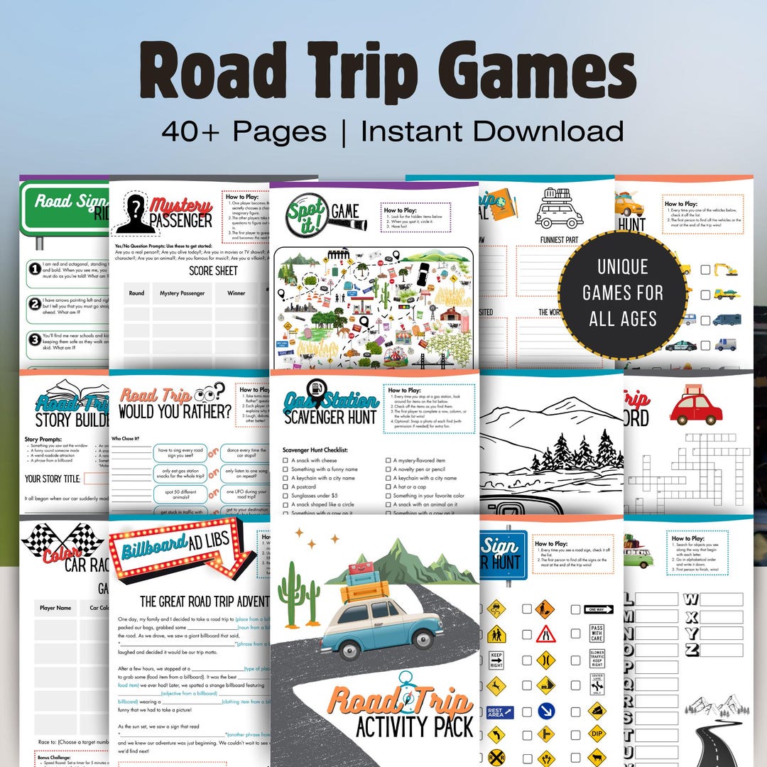 Road Trip Game Bundle, Road Trip Activities, Family Car Games, Road