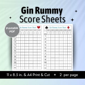 Feuille de pointage pour le gin rami, feuille de pointage imprimable, téléchargement immédiat pour le gin rami, carte de pointage pour le gin rami, imprimable au gin rami, tracker de jeu PDF