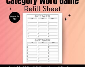 Category Word Game Printable, Game Refill Sheet, Replacement Score Sheet, Printable Score Sheets, Family Game Night, Party Games