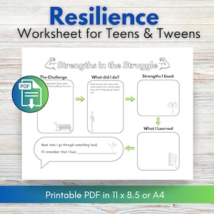 Printable Strengths in the Struggle Worksheet for Teens and Tweens, Resilience Worksheets, Coping Skills, Therapy Worksheets for Teens, SEL