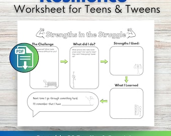 Printable Strengths in the Struggle Worksheet for Teens and Tweens, Resilience Worksheets, Coping Skills, Therapy Worksheets for Teens, SEL