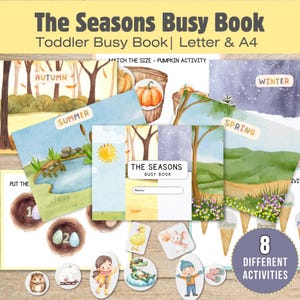Książka dla maluchów do druku | Gry z teczkami dla przedszkolaków 4 pory roku | Kolor, kształt, rozmiar, liczenie | Edukacyjna cicha książka w formacie PDF