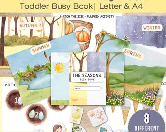 Printable Toddler Busy Book | 4 Seasons Preschool File Folder Games | Color, Shape, Size, Counting Activities | Educational Quiet Book PDF