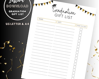 Graduation Gift Tracker Printable for Graduate Party Thank You Card List PDF Graduation Gift Record Sheet for Planner High School