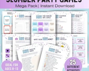 Slumber Party Games Bundle Printable | 25 Tween Sleepover Activities, Birthday Party Games for Girls, Instant Download PDF, Sleepover Games
