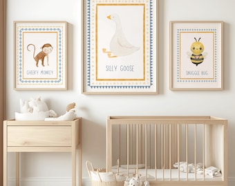 Silly Goose Nursery Print, Baby Boy Nursery Wall Art, Boy Nursery Print Set, Animal Wall Decor for Nursery, Boy Nursery Decor, Digital Art