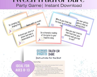 Printable Tween Truth or Dare Game Kids Sleepover Games Slumber Party Birthday for Tweens Activities Download for Kids Fun Printables