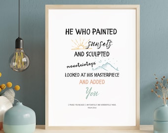 Christian Affirmations Wall Art for Kids, God’s Masterpiece Nursery Print, Psalm 139:14 Bible Verse Room Decor, Playroom Decor, School Room