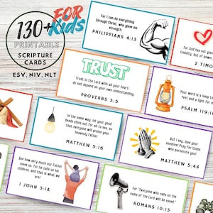 Printable Scripture Cards for Kids Set of 130+ Bible Verses for Children Christian Learning Tools Instant Digital Download NIV ESV NLT