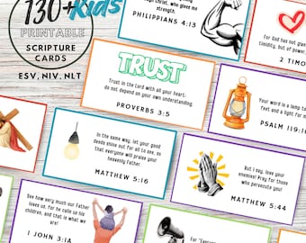 Printable Scripture Cards for Kids Set of 130+ Bible Verses for Children Christian Learning Tools Instant Digital Download NIV ESV NLT