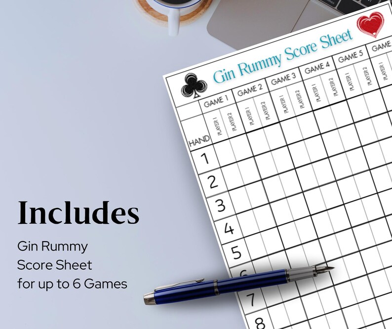 Gin Rummy Score Sheet, Printable Score Sheet, Gin Rummy Instant