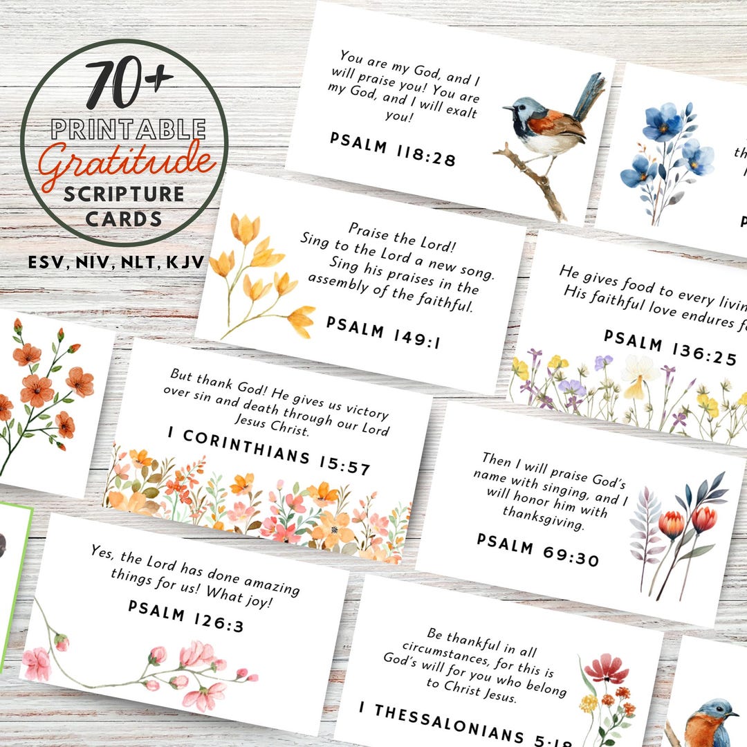 Printable Bible Verse Cards for Gratitude | Floral Watercolor Scripture ...