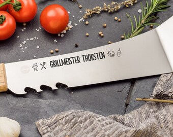 Grillmachete Edelstahl Personalisiert Gravur 47 cm Grillzubehör Grillwender Geschenkidee Geburtstag Männer Burger Wender