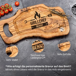 Grill Brett Schneidebrett Personalisiert Olivenholz Grillbrett Gravur Grillen Geschenke Für Männer Geschenk Bild 3