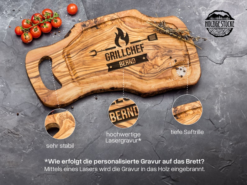 Grill Brett Schneidebrett Personalisiert Olivenholz Grillbrett Gravur Grillen Geschenke Für Männer Geschenk Bild 3