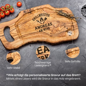 Grill Brett Schneidebrett Personalisiert Olivenholz Grillbrett Gravur Grillen Geschenke Für Männer Geschenk Bild 3