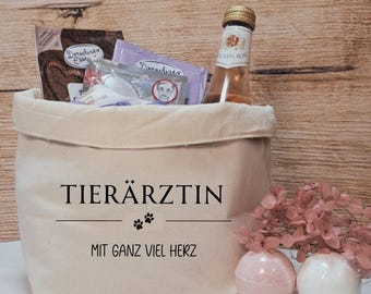 Geschenk für Tierärztin mit Herz – Canvas Geschenkkörbchen zum Selbstbefüllen, Kollegin Geschenk, Abschied, Geburtstag, Tierhalter