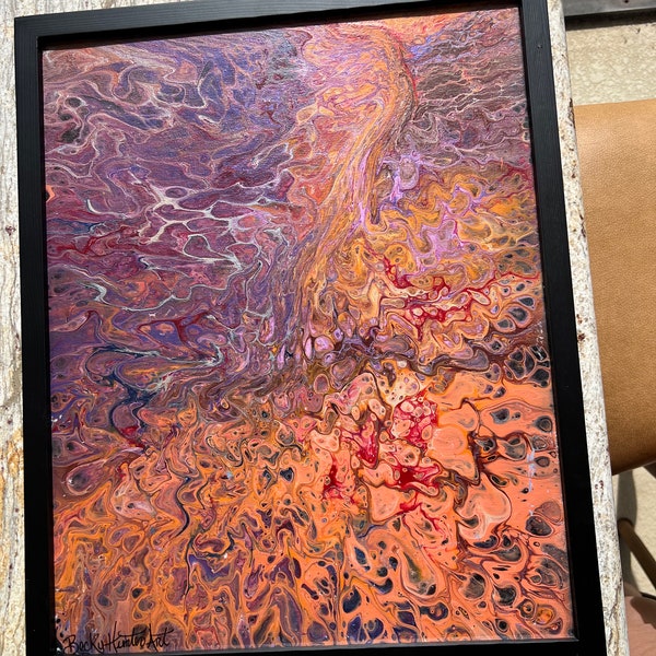 Lava Flow Purples and Orange Framed Canvas