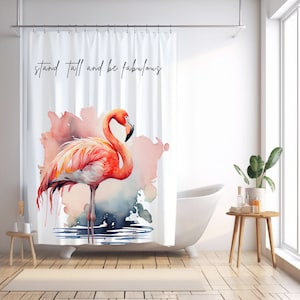 Cute shower curtains, Pink flamingo shower curtain, Stand tall and be fabulous, Bathroom Decor, Gifts for sister, Gift for friend