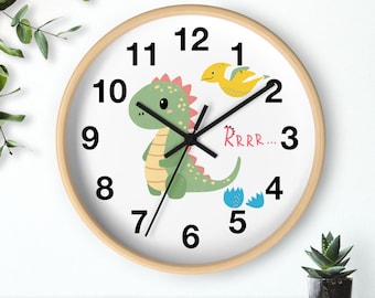 Dinosaur wall clock for kids bedroom, Nursery wall clock, Baby Dino wall clock for children's room, Gender neutral decor, Gifts for boy,