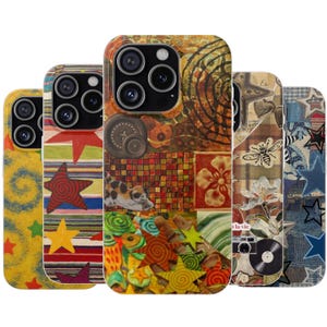 Whimsy Twee 90-tals telefonskal, Vintage Collage-skal, Retro Indie Twee telefonskal, Färgglad estetisk telefon, Stjärnestetik, Hippie retro 90-talsfodral