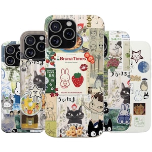 Funda para teléfono con mood board japonés, Miffy, collage de anime, teléfono estético, KİKi, Totoro, estética japonesa, retro, Samsung S25, collage de iPhone