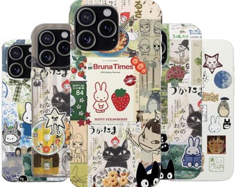 Funda para teléfono con panel de estado de ánimo japonés, Miffy, collage de anime, teléfono estético, KİKi, Totoro, estética japonesa, retro, Samsung S25, collage de iPhone