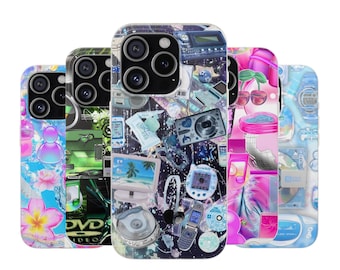 Capa para celular Y2K Tech Collage | Estética retrô frutada Aero para iPhone 11, 12, 13, 14, 15, 16, 17 Pro Max
