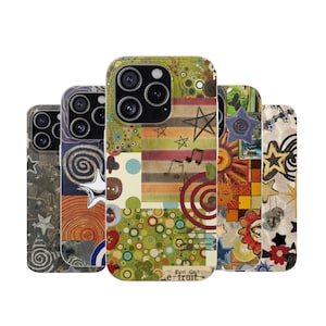 Retro Whimsy Artistic Collage Phone Cases, Star Phone Case, Aesthetic Cover, Abstract Funky Designs, Samsung Galaxy s25,iPhone 16 Cases