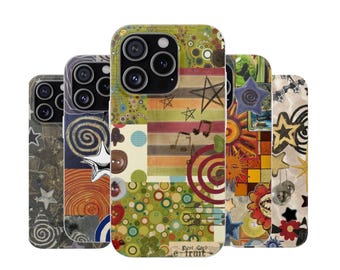 Retro Whimsy Artistic Collage Phone Cases, Star Phone Case, Aesthetic Cover, Abstract Funky Designs, Samsung Galaxy s25,iPhone 16 Cases