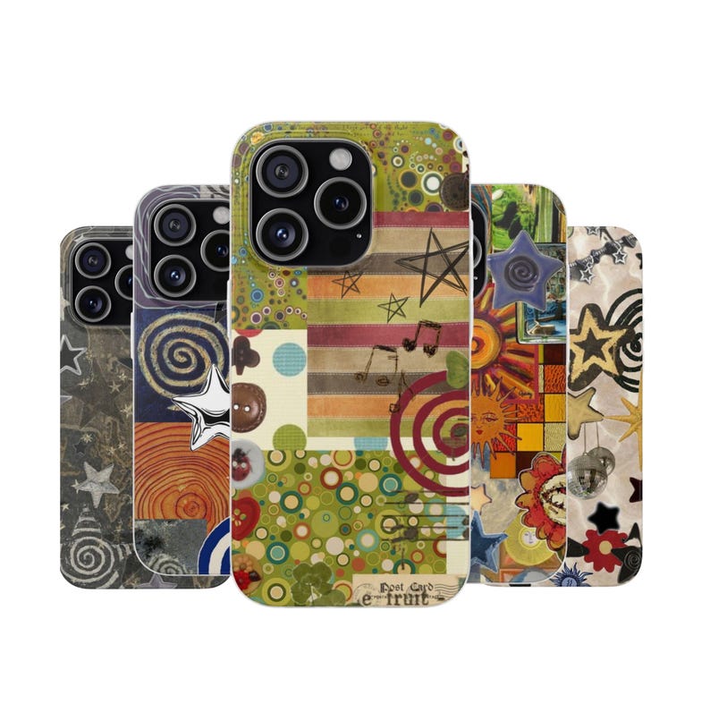 Retro Whimsy Artistic Collage Phone Cases, Star Phone Case, Aesthetic Cover, Abstract Funky Designs, Samsung Galaxy s25,iPhone 16 Cases image 1