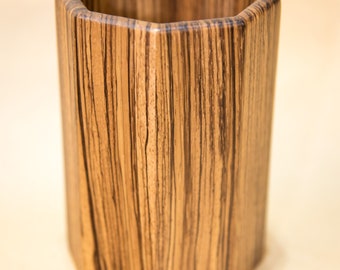 Handmade Quartersawn Zebra Wood Pen/Pencil Cup